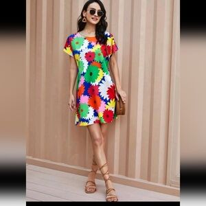 SHEIN VCAY Floral Print Tee Dress Medium Size